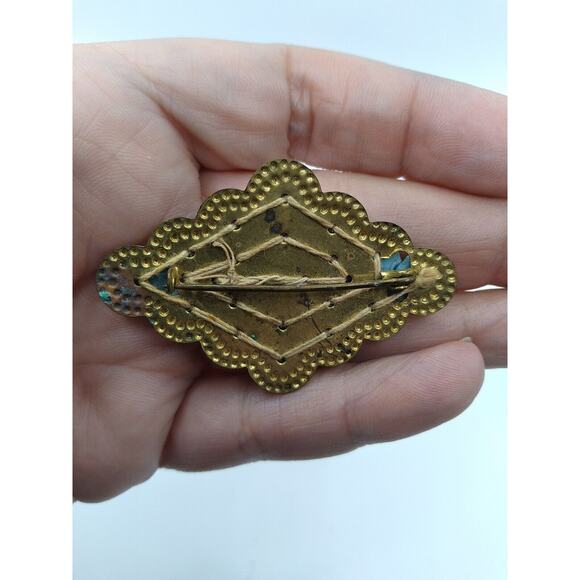 Vintage Miriam Haskell Unsigned Light Blue Milk Glass Flower Brooch Beaded - Picture 4 of 8